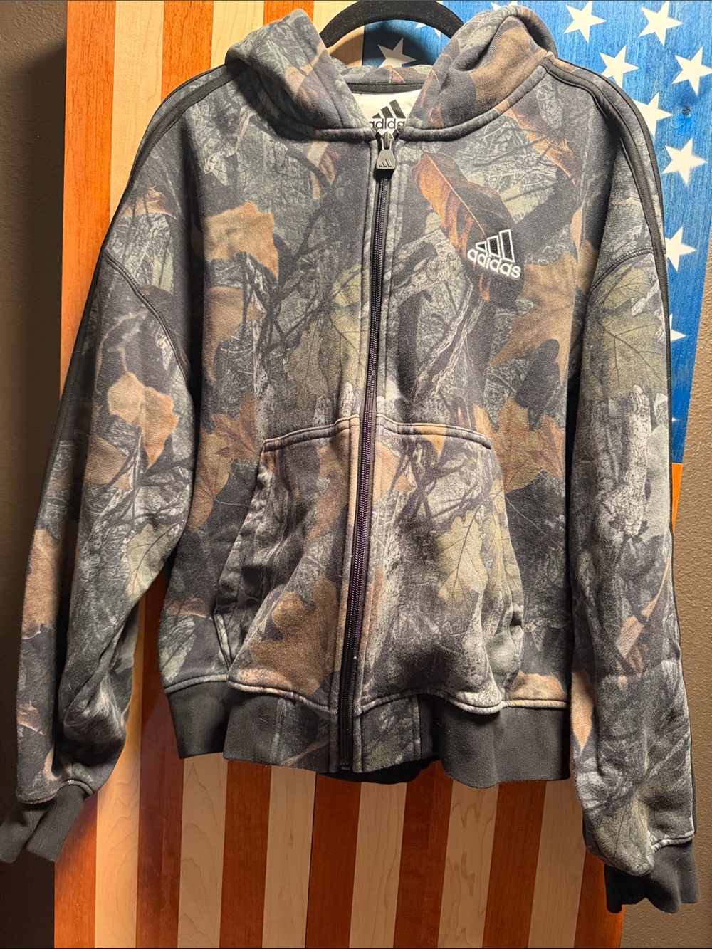 adidas Kids Camo Zip Hoodie in Black, Brown & Gray